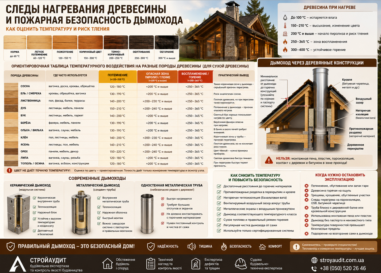 Следы нагрева древесины возле дымохода: как оценить температуру, риск тления и пожарную безопасность